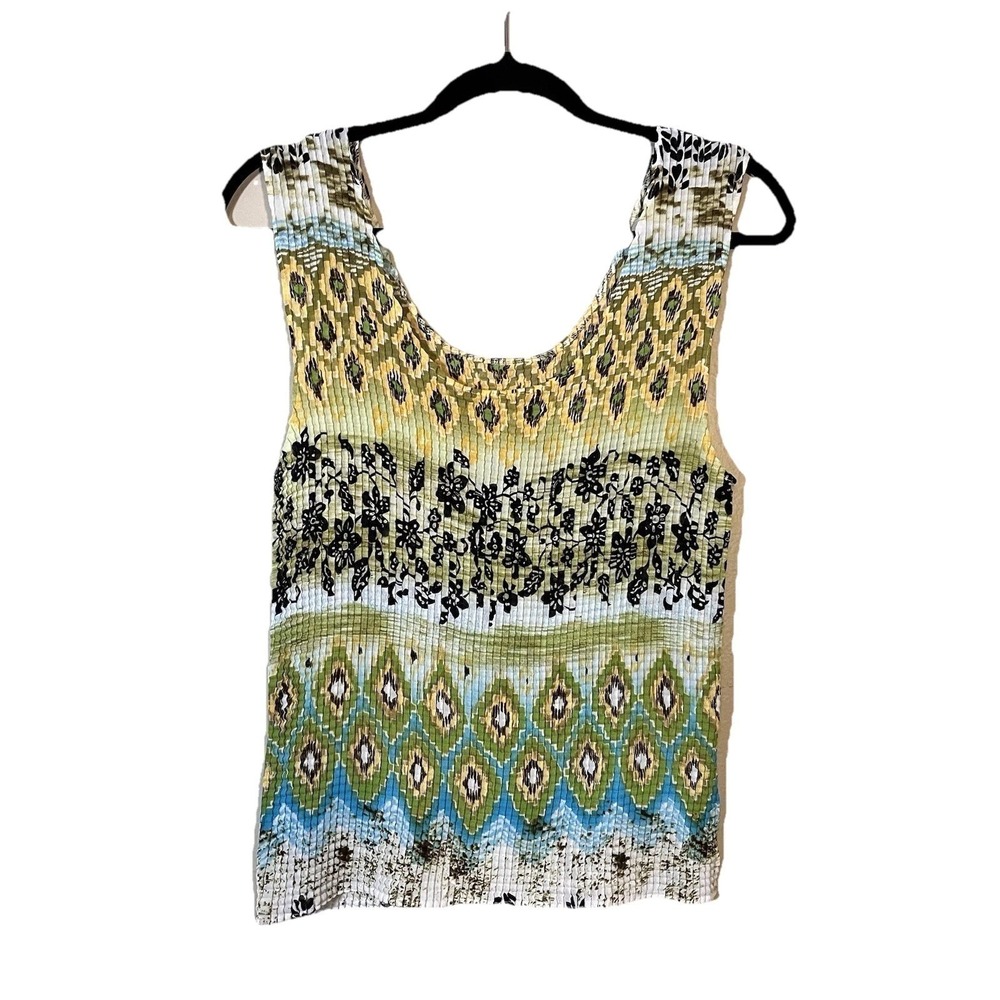 NICOLA Crinkle Plisse Tank Top Size XL Indie Abstract Psychedelic Print NWOT